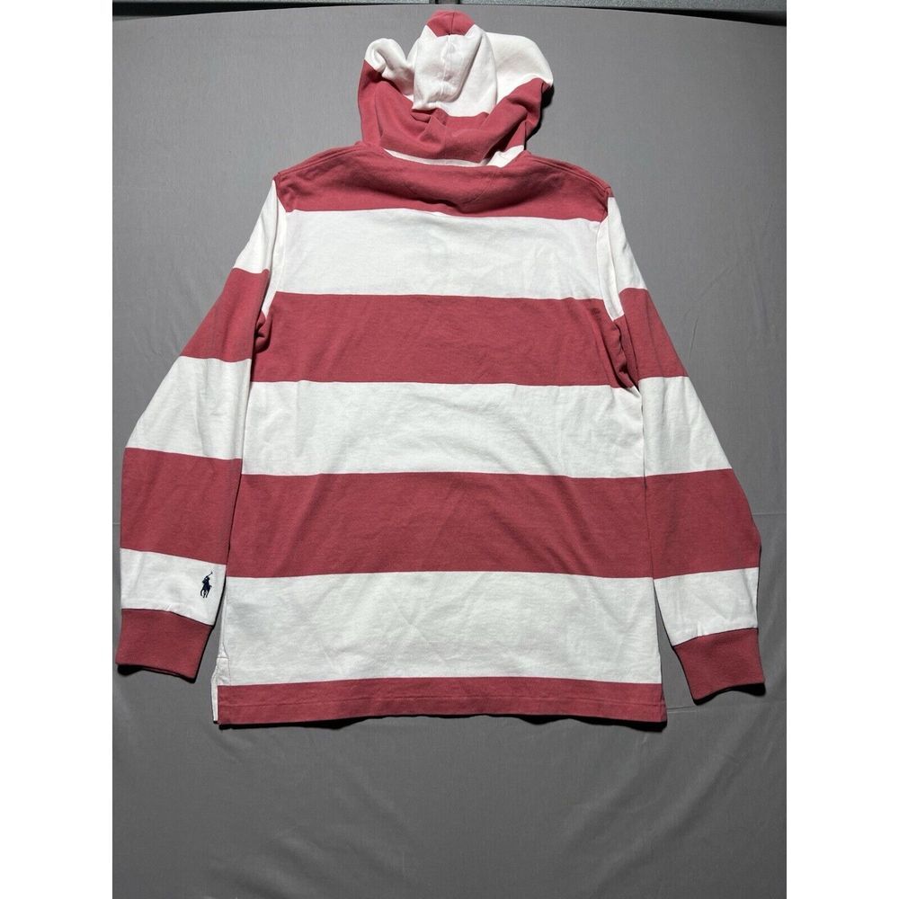 Polo Ralph Lauren Men's Striped Jersey Hooded Rugby Shirt Hoodie Red Size S - Picture 2 of 11